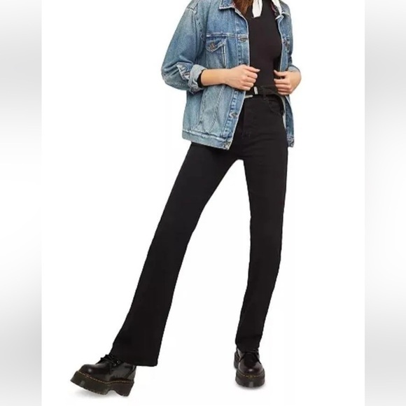 Free People NWT We the Free High Rise French Girl Black Flare Jeans - Picture 1 of 8